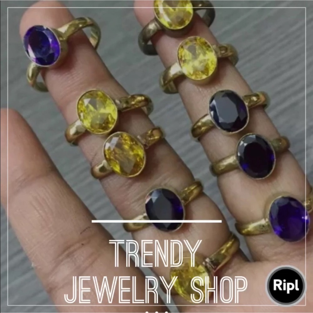 Brass Adjustable Rings Citrine and Amethyst